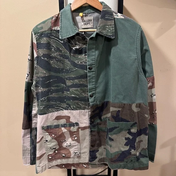 Gallery Dept Camo Print Patchwork Twill Button Up Shirt Jacket